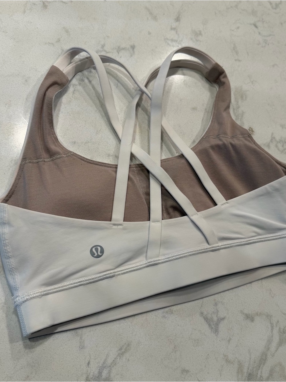 Lululemon Women's Strappy Sports Bra in White and Taupe